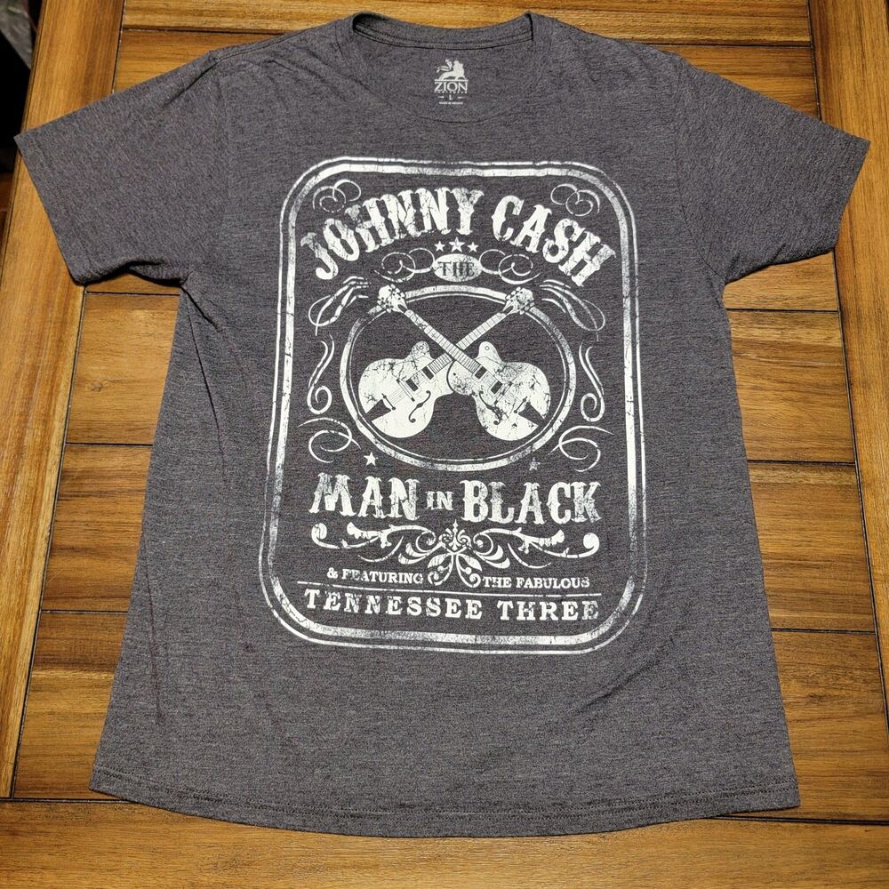 Zion Rootswear SS Black Unisex Tee "Johnny Cash Man In Black" - Size Large